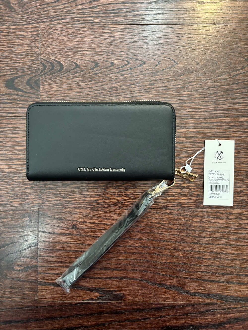 CXL by Christian Lacroix Porte Embossed Logo Zip Around Wallet Black NWT - Picture 3 of 5